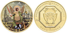 Ukraine. 1 hiyvni. 2015. Ae. 31,11 g. Coloured Edition. Archangel Michael. Con caja y certificado. PR. Est...50,00.