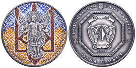 Ukraine. 1 hiyvni. 2015. Ae. 31,11 g. Coloured Edition. Archangel Michael. Con caja y certificado. PR. Est...50,00.