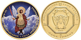 Ukraine. 1 hiyvni. 2018. Ae. 31,11 g. Coloured Edition. Archangel Michael. Con caja y certificado. PR. Est...50,00.