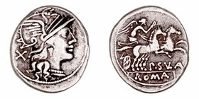 Cornelia
Denario. AR. Roma. (151 a.C.). A/Cabeza de Roma a der., detrás X. R/Victoria con látigo en biga, debajo P·SVLA y en exergo ROMA. 3.33g. FFC....
