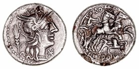 Domitia
Denario. AR/AE. Roma. (128 a.C.). Forrado. A/Cabeza de Roma a der., delante X, detrás espiga. R/Victoria con corona, en biga a der., debajo g...