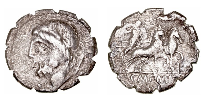 Memmia
Denario. AR. Roma. (106 a.C.). A/Cabeza de Júpiter a izq., detrás (ROMA)...