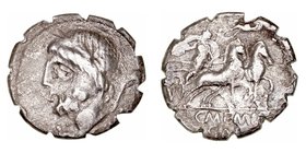 Memmia
Denario. AR. Roma. (106 a.C.). A/Cabeza de Júpiter a izq., detrás (ROMA). R/Venus en biga a der., coronada por Cupido, en exergo (L·C· MEMIES ...