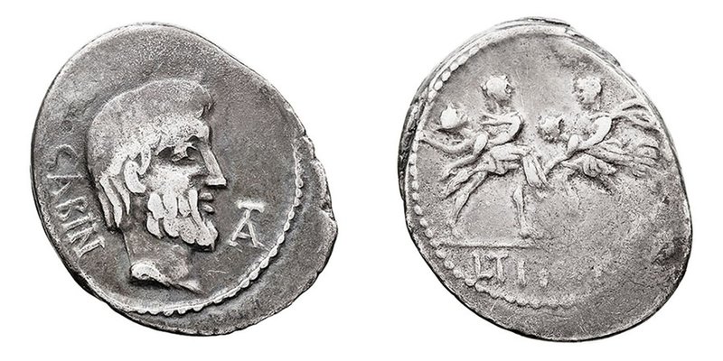 Tituria
Denario. AR. Roma. (89 a.C.). A/Cabeza del rey Tatius a der., delante T...