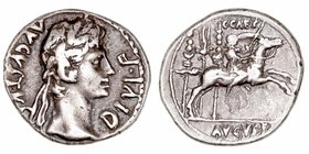Augusto
Denario. AR. Lugdunum. (8 a.C.). A/Cabeza laureada de Augusto a der., alrededor AVGVSTVS DIVI. F. R/Cayo César galopando a der ., detrás dos ...