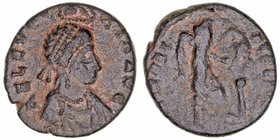 Aelia Eudoxia, esposa de Arcadio
Centenional. AE. Antioquía. (378-383). R/(SALVS REIPVBLICAE), en exergo (ANT.). 2.64g. (RIC.104). Muy escasa. BC+/BC...
