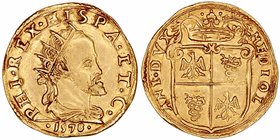 Felipe II
Doppia. AV. Milán. 1578. Busto coronado a der., debajo fecha. 6.57g. Vicenti 65. MIR.301. Presentada en sobre de papel antiguo de J. Schulm...