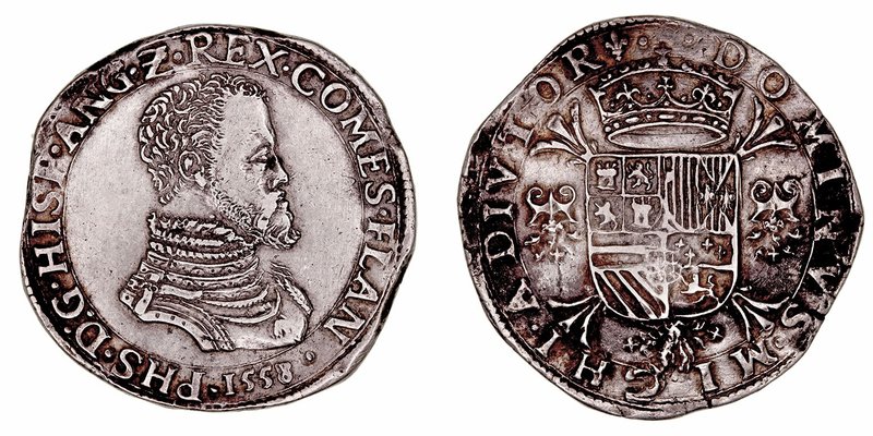 Felipe II
Escudo felipe. AR. Brujas. 1558. Con el título de rey de Inglaterra. ...