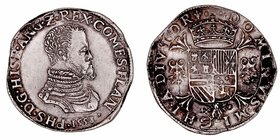 Felipe II
Escudo felipe. AR. Brujas. 1558. Con el título de rey de Inglaterra. 33.76g. Vanhoudt 254.BG. Bonita pieza. Muy escasa. MBC+.