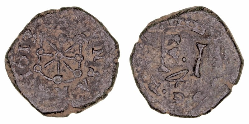 Felipe III
4 Cornados. AE. Pamplona. 1613. Sin P-A a los lados del escudo. Cal....