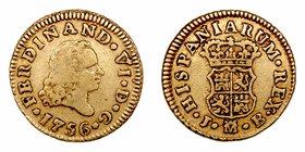 Fernando VI
1/2 Escudo. AV. Madrid JB. 1756. 1.77g. Cal.253. Algo sucia. BC.