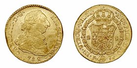 Carlos III
2 Escudos. AV. Popayán SF. 1782. 6.73g. Cal.512. Cospel algo irregular y rayitas. Escasa. MBC-/MBC+.