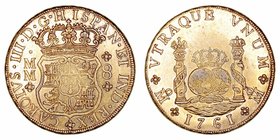 Carlos III
8 Reales. AR. Méjico MM. 1761. Tipo comumnario. 27.15g. Cal.888. Dorada. (EBC).