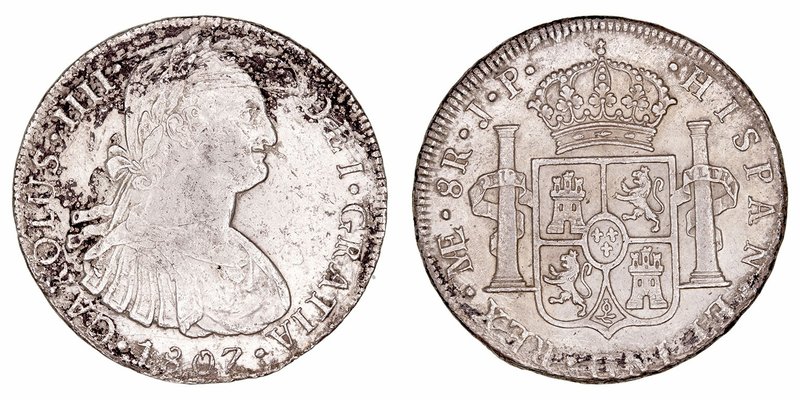 Carlos IV
8 Reales. AR. Lima JP. 1807. 27.57g. Cal.664. Concreciones limpiadas....