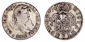 Fernando VII
2 Reales. AR. Sevilla JB. 1827. 5.69g. Cal.1035. Manchitas del tiempo. (MBC-).