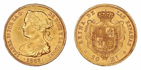 Isabel II
10 Escudos. AV. Madrid. 1865. 8.38g. Cal.43. MBC+/EBC-.