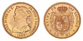 Isabel II
10 Escudos. AV. Madrid. 1868 *18-68. 8.48g. Cal.47. Brillo original. EBC/EBC+.