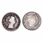 Isabel II
Real. AR. Lote de 2 monedas. 1853 Barcelona y 1859 Madrid. Pátina oscura. MBC a BC-.