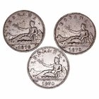 Gobierno Provisional
5 Pesetas. AR. 1870 *18-70 SNM. Lote de 3 monedas. Cal.3. BC.