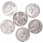 Lotes de Conjunto
Peseta. AR. Lote de 6 monedas. 1870, 1881 (20 Centavos), 1891, 1893, 1903 y 1904. BC- a RC-.