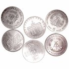 Alemania
5 Marcos. Cuproníquel. República Democrática (RDA). Lote de 6 monedas. 1968, 1969, 1971, 1972 (2), 1974. EBC.