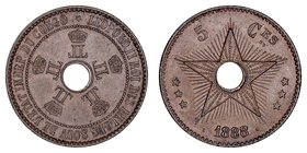 Congo Belga Leopoldo II
5 Céntimos. AE. 1888. KM.3. Escasa así. EBC.
