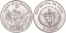 Cuba
10 Pesos. AR. 1987. Triunfo de la Revolución 1959-1989. 1 Oz. 0,999. 31.15g. KM.162. EBC.