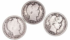 Estados Unidos
1/4 Dólar. AR. Lote de 3 monedas. 1898, 1899 y 1900. KM.114. BC a BC-.
