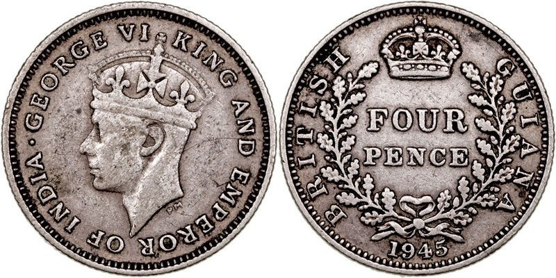 Guinea Británica Jorge VI
4 Pence. AR. 1945. KM.30a. MBC-.
