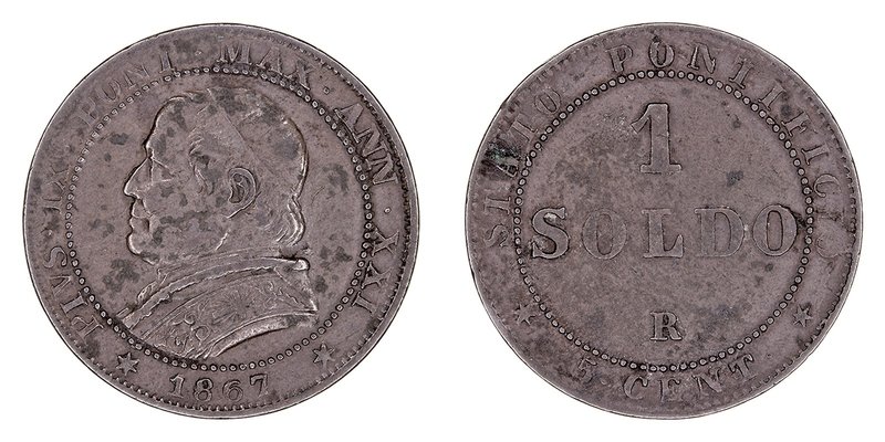 Vaticano Pío IX
Soldo. AE. 1867 R. Pagani 602. MBC-/BC+.