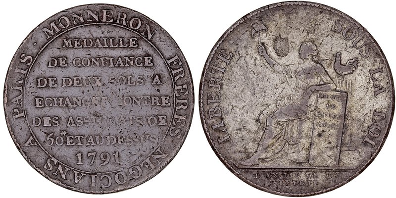 Francia
Medalla. AE. Monneron de 2 Sols 1791. MEDAILLE DE CONFIANCE DE DEUX SOL...