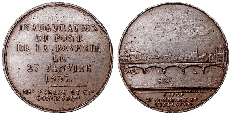 Medalla. Estaño. Inauguración de el Puente de la Boverie, 1837. 32.00mm. Golpeci...
