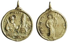 Religiosas
Medalla. AE. (Siglo XVII). Santa Elena y San Pedro y San Pablo, en exergo ROMA. 34.00mm. Redonda con anilla. Rara. BC.