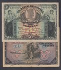 Banco de España
50 Pesetas. Lote de 2 billetes. 1906 (serie B) y 1907 (sin serie). ED.315a/319. BC-.