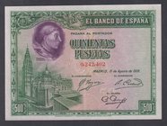 Guerra Civil-Zona Republicana, Banco de España
500 Pesetas. 15 agosto 1928. Sin serie. ED.356. EBC+.