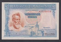 Guerra Civil-Zona Republicana, Banco de España
25 Pesetas. 31 agosto 1936. Serie A. ED.367a. Muy escaso. SC-.