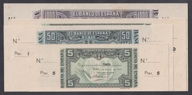 Guerra Civil-Zona Republicana, Banco de España
Banco de España, Bilbao
1 enero 1937. Lote de 4 billetes. 5, 50, 100 y 1000 Pesetas. Los tres primero...