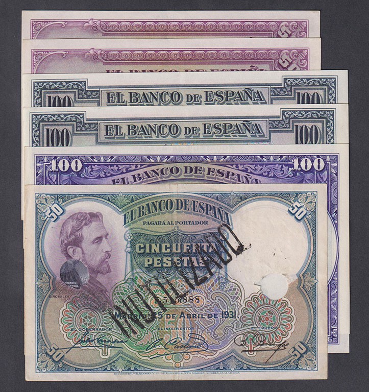 Guerra Civil-Zona Republicana, Banco de España
Lote de 6 billetes. 50 Pesetas 1...