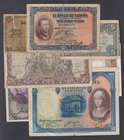 Guerra Civil-Zona Republicana, Banco de España
Lote de 7 billetes. 5 Pesetas B. Bilbao, 25 Pesetas 1926 y 1938, 50 Pesetas 1931, 100 Pesetas 1940 y 1...