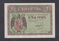 Estado Español, Banco de España
1 Peseta. Burgos, 30 abril 1938. Serie I. ED.428a. SC.