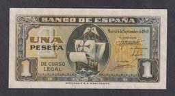 Estado Español, Banco de España
1 Peseta. 4 septiembre 1940. Serie H. ED.442a. EBC+.
