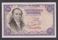 Estado Español, Banco de España
25 Pesetas. 19 febrero 1946. Serie F. ED.450a. Alguna ligera manchita en margen. EBC+.