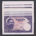 Estado Español, Banco de España
25 Pesetas. 22 julio 1954. Serie F. Lote de 10 billetes. ED.467a. Ondulados. (EBC).
