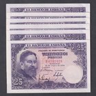 Estado Español, Banco de España
25 Pesetas. 22 julio 1954. Serie H. Lote de 6 billetes. ED.467a. Ondulados. (EBC).