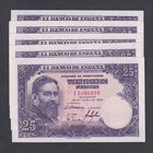 Estado Español, Banco de España
25 Pesetas. 22 julio 1954. Serie I. Lote de 5 billetes. ED.467a. Ondulados. (EBC).
