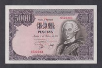 Juan Carlos I, Banco de España
5000 Pesetas. 6 febrero 1976. Sin serie. ED.475. Pico doblado. (SC-).