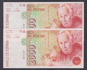 Juan Carlos I, Banco de España
2000 Pesetas. 24 abril 1992. Sin serie. Pareja correlativa. ED.482. SC-.