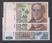 Juan Carlos I, Banco de España
Lote de 3 billetes. 5000 Pesetas 1992 (pareja sin serie) y 10000 Pesetas 1992 (sin serie). ED.484/485. SC a SC-.