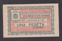 Billetes locales
Cuevas de Almanzora, C.M. 1 Peseta. 2 octubre 1937. Escaso. SC-.