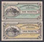 Billetes locales
Dénia, Comité de Enlace. 1 y 2 Pesetas. 1936. Sin numeración. SC-.